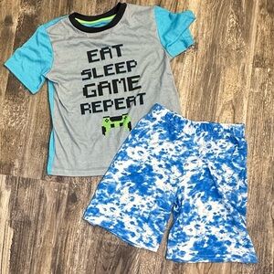 Mix match summer pajamas gamer short sleeve top w/ blue tie dye shorts boys 8‎